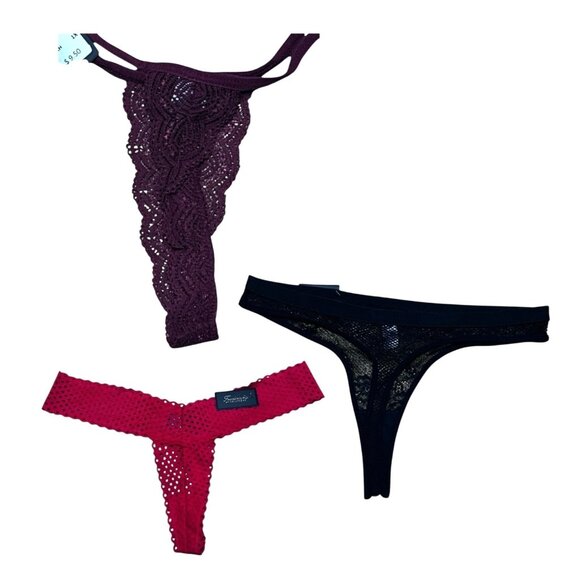 Fredericks of Hollywood NWT Set of 3 Thong Lace Panty Bundle Sz 1XL Red Black - Picture 1 of 14